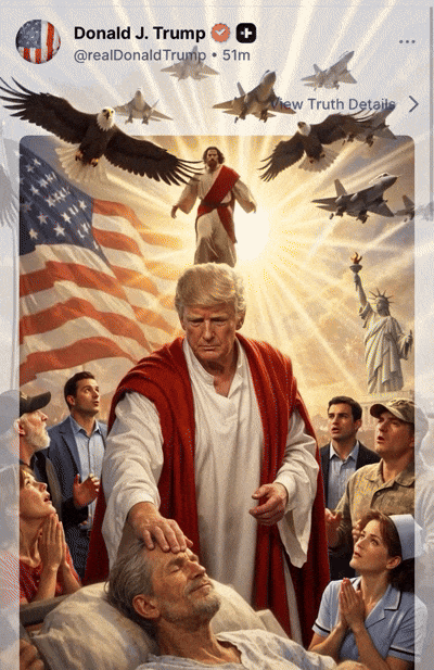 예수가 트럼프 얼굴에 귀싸대기 찰싹…이란대사관 보복 AI 영상1