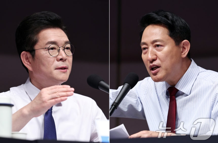 정원오 더불어민주당 서울시장 후보(왼쪽)와 오세훈 국민의힘 서울시장 후보 2026.5.20 ⓒ 뉴스1 구윤성 기자