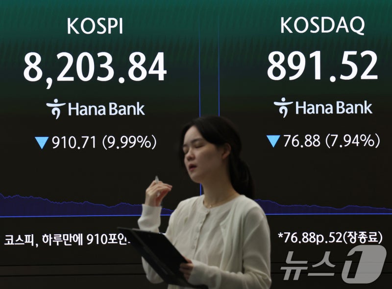 코스피 -9.99% '검은 화요일'…삼전닉스 -12%, 파랗게 질렸다 [시황종합]