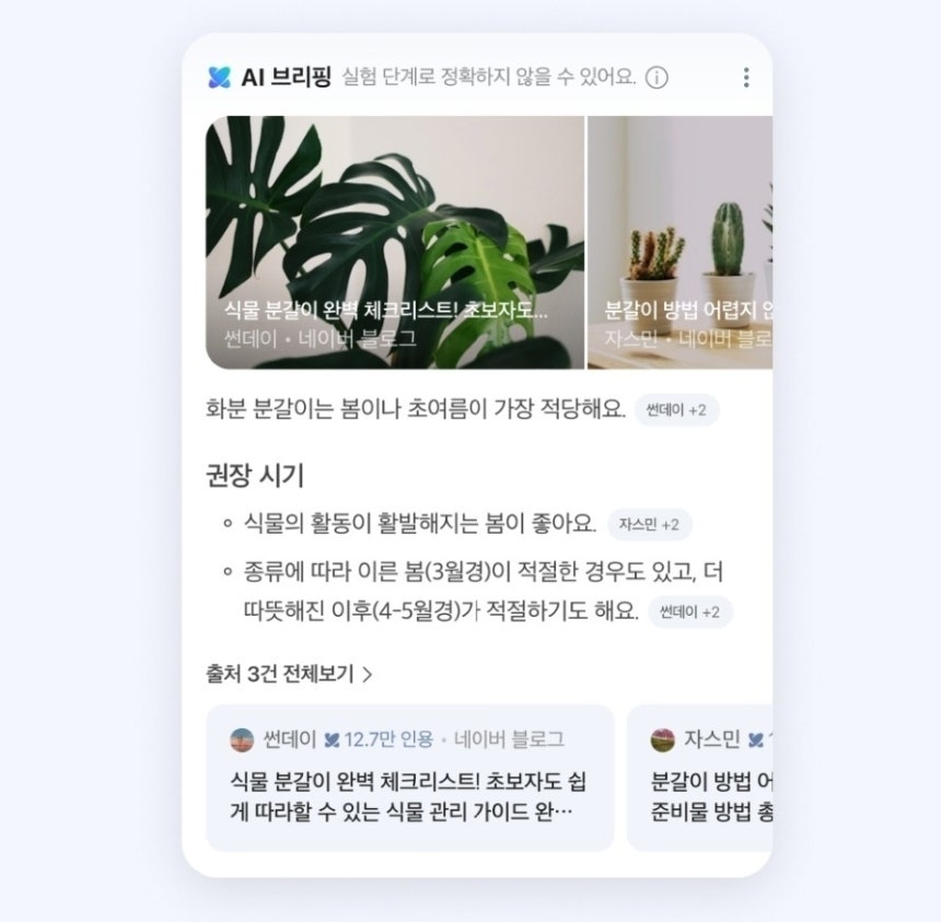 네이버 메이트 창작자의 AI 브리핑 답변 인용 예시 (네이버 제공)