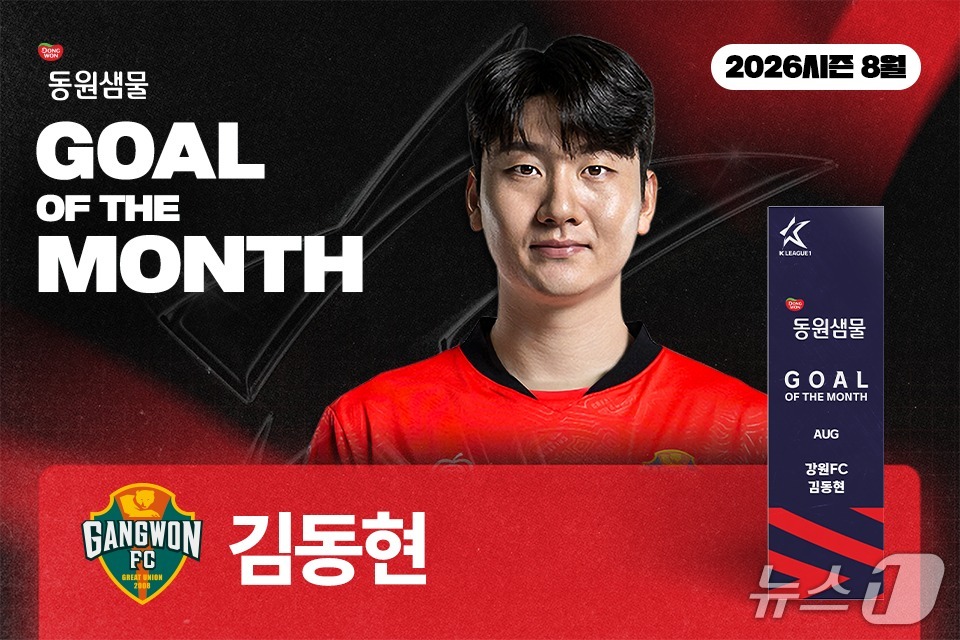 '강력한 중거리 득점' <b>김동현</b>, 8월 K리그 '<b>이달의 골</b>' 수상