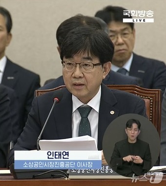 인태연 소상공인시장진흥공단 이사장이 15일 서울 여의도 국회에서 열린 산업통상자원중소벤처기업위원회 국정감사에서 발언하고 있다.(국정감사 생중계 갈무리)