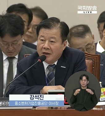 강석진 중소벤처기업진흥공단 이사장이 15일 서울 여의도 국회에서 열린 산업통상자원중소벤처기업위원회 국정감사에서 발언하고 있다.(국정감사 생중계 갈무리)
