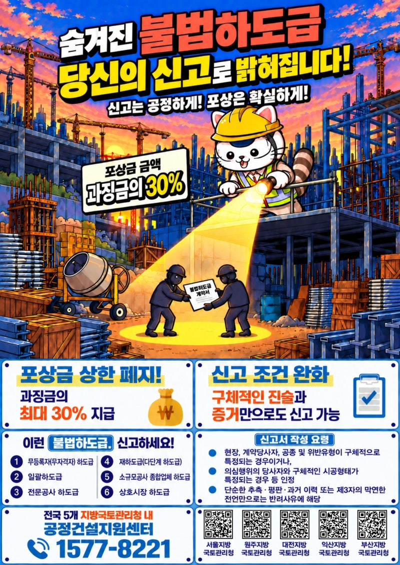 <b>국토부</b>, <b>불법하도급 단속</b> 범위 넓힌다…민간 건설 현장 75곳 점검