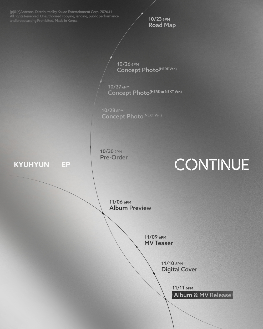 新EP『CONTINUE』のコンセプト写真、アルバムプレビュー、MVティーザーなどの公開日を記したロードマップ