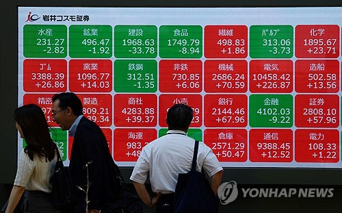 일본 닛케이지수 현황판 [로이터=연합뉴스 자료사진 제공]