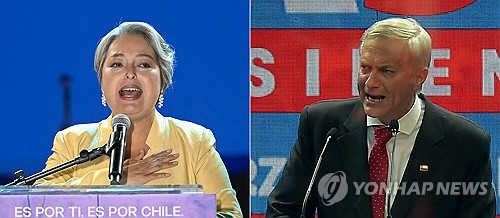 칠레 대선에 출마한 하라 후보(왼쪽)와 카스트 후보 [AFP 연합뉴스]