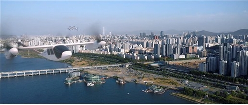 한강 상공 운항하는 서울형 도심항공교통(S-UAM) 예상도 [서울시 제공]