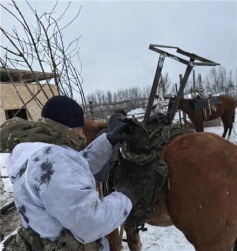 말 안장에 설치된위성안테나 ['아스트라' 텔레그램 채널 캡처.연합뉴스]