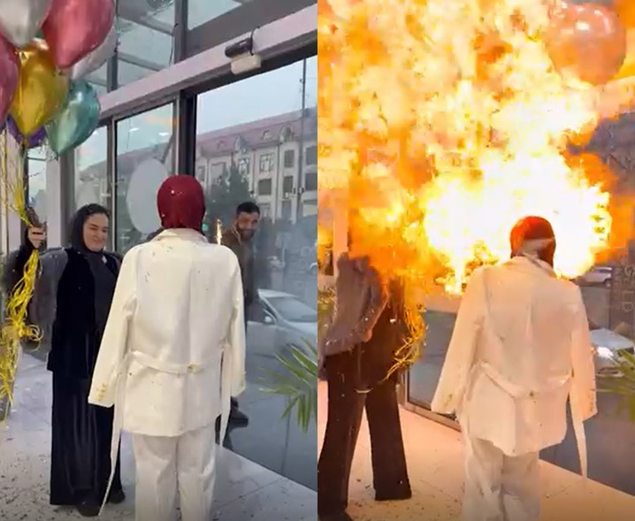 촛불 불꽃이 옮겨 붙어 폭발한 수소 풍선 [TMZ]