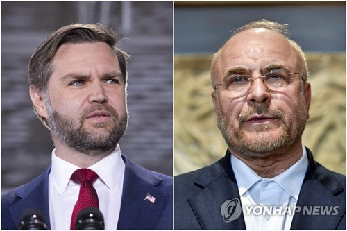 밴스 미국 부통령(왼쪽)과 모하마드 바게르 갈리바프 이란 의회 의장 [EPA·AFP=연합뉴스 제공]