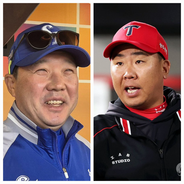 박진만 삼성 감독(왼쪽)과 이범호 KIA 감독