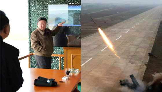 김정은, 서울 불바다 위협 때 거론된 신형 방사포탄 시험사격 참관