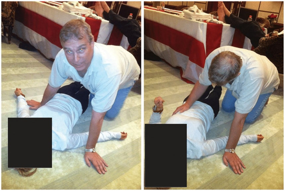 미국 법무부가 추가 공개한 엡스타인 파일 속 앤드루 전 왕자 모습. 〈사진출처=로이터 연합뉴스〉