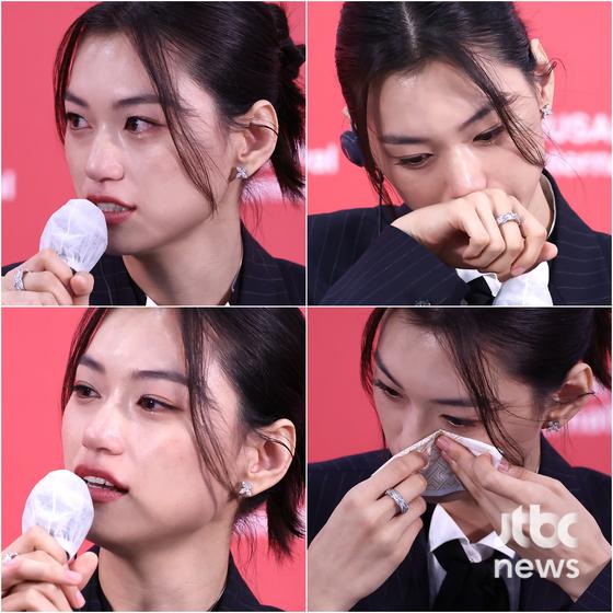 <b>김도연</b>, 눈물의 기자회견... BIFF 네 컷