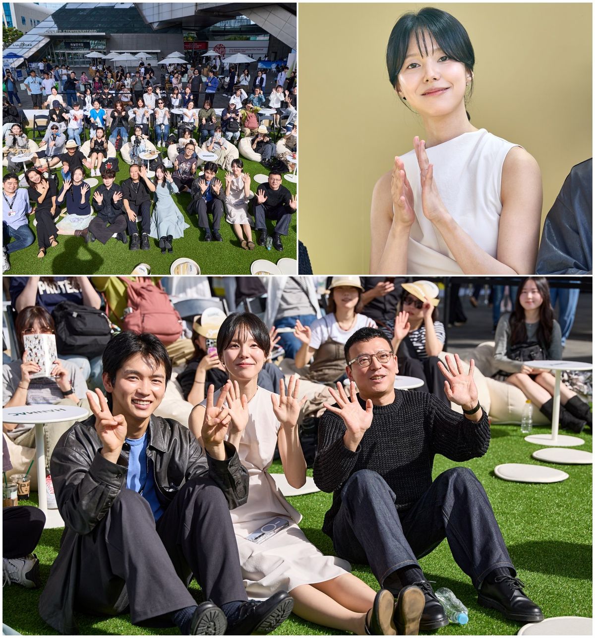 釜山国際映画祭の観客トークで、チャン・セリムがチャン・ウジン監督、カン・スンホと観客の前に座る