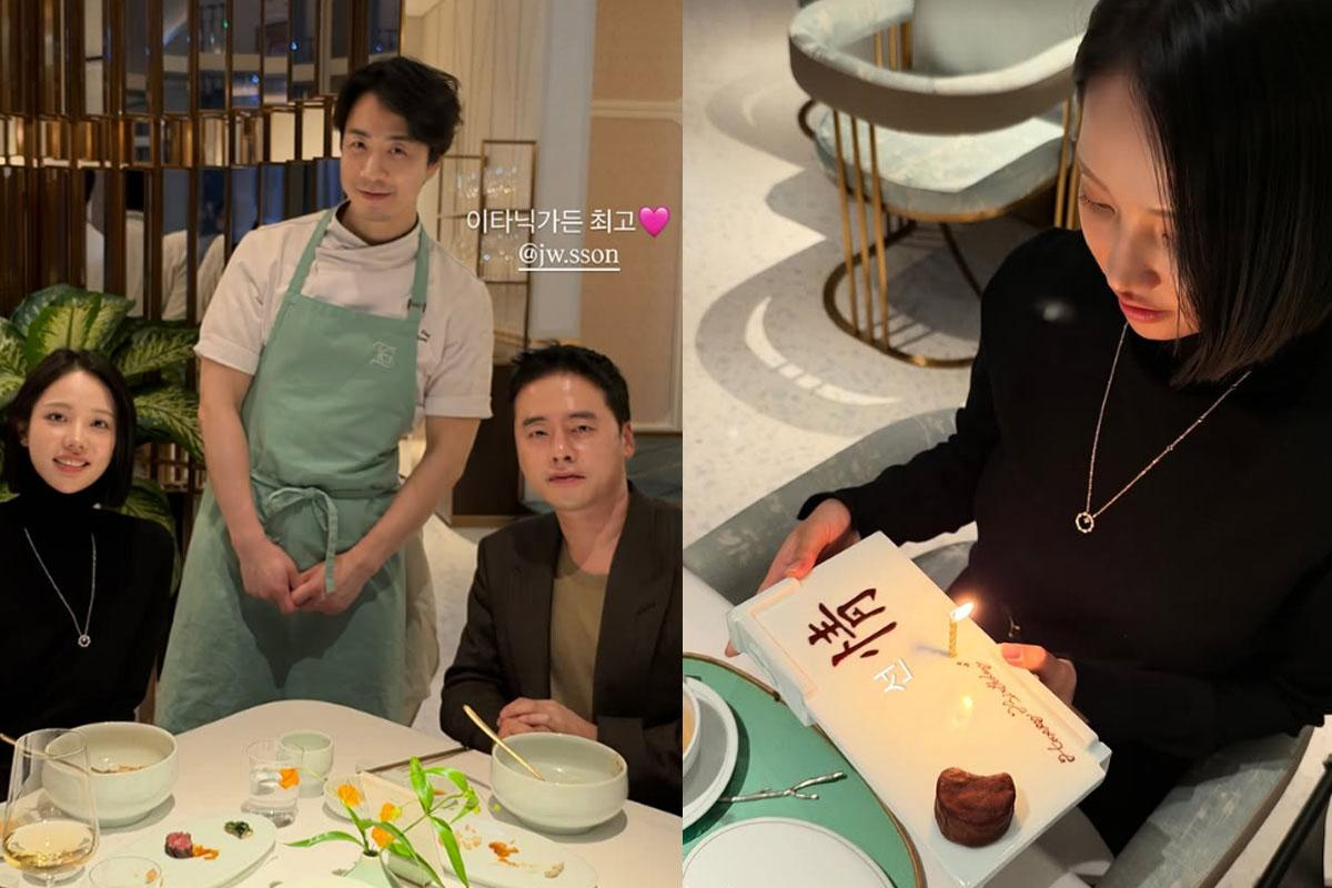 ソン・ジョンウォンシェフを囲むチェ・ソンジョンと夫のイ・サンウォン、誕生日ケーキを前にしたチェ・ソンジョン