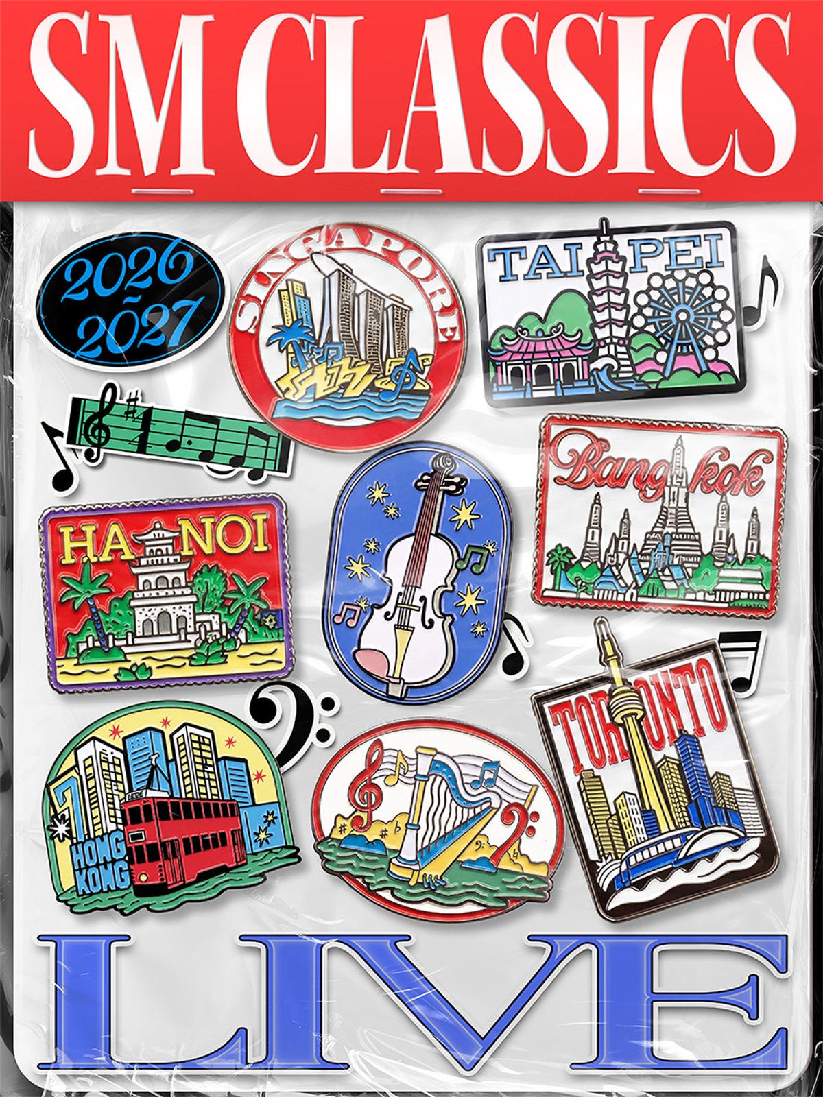 SM CLASSICS LIVEのロゴと、ハノイや台北、香港など各都市を描いた公演告知ビジュアル