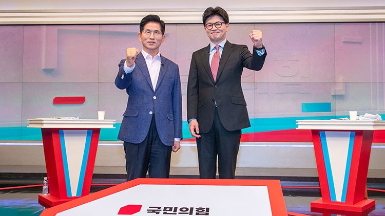 '한덕수 <b>단일화</b>는 전당대회 직후?' 질문에…<b>김문수</b> 'O'·<b>한동훈</b> ''