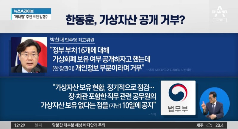 박찬대 “한동훈, 가상자산 공개 거부”…韓 “김의겸 대신 가짜뉴스”