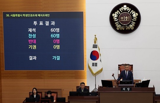 <b>서울</b>시의회, <b>학생인권조례</b> 폐지안 통과