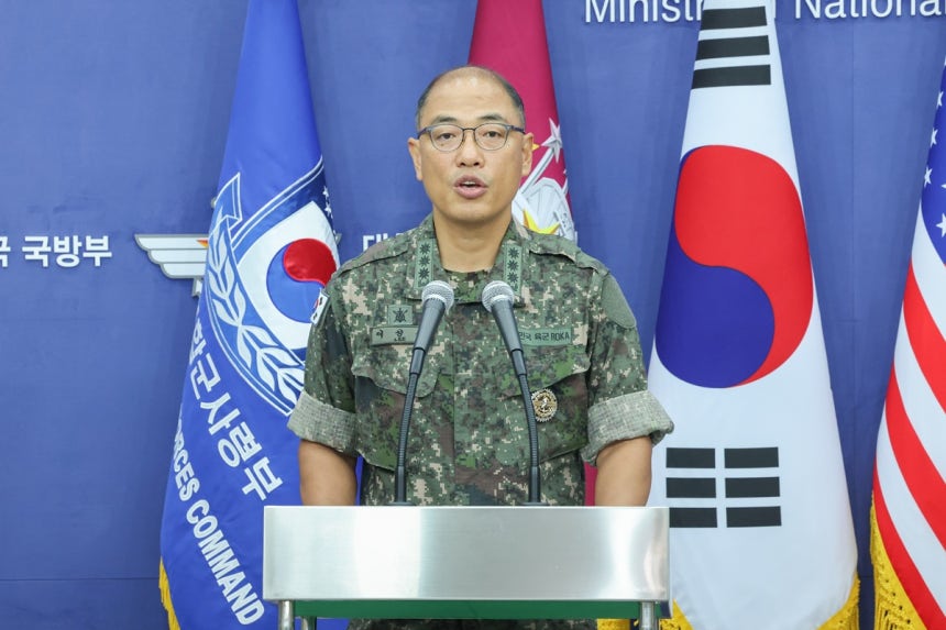 이성준 합동참모본부 공보실장이 지난달 7일 오전 서울 용산구 국방부 브리핑룸에서 발언하고 있다. 사진=뉴스1