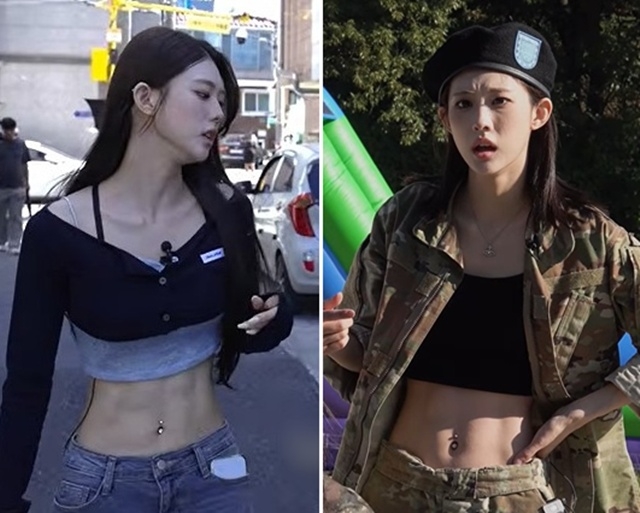 YouTube動画のキャプチャ。腹部を見せる衣装を着たICHILLIN'のジュニら