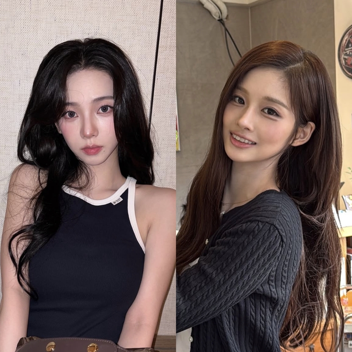 記事に掲載されたカリナとNMIXXソリュンのSNS写真