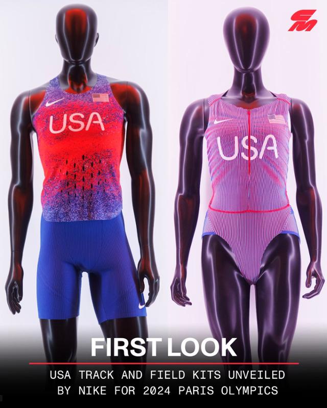 11일 나이키가 공개한 2024 파리올림픽 미국 육상대표팀의 경기복. 왼쪽이 남셩 경기복, 오른쪽이 여성 경기복이다.