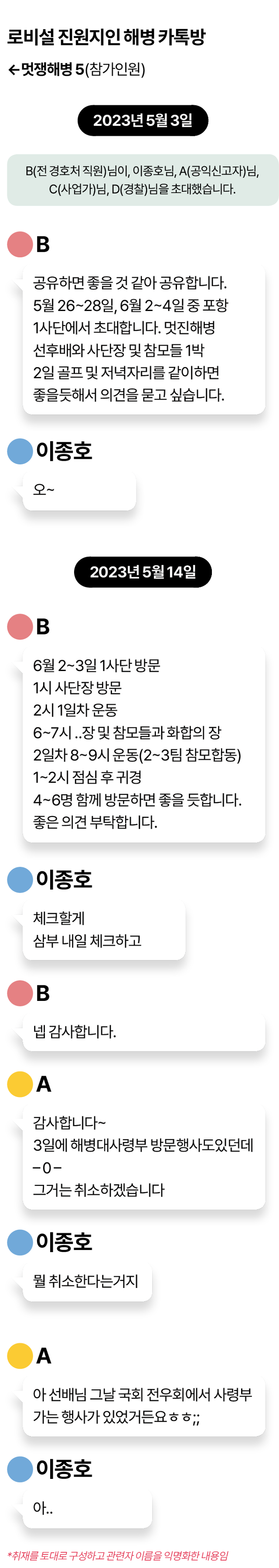 로비설 진원지인 해병 카톡방 '멋쟁 해병'. 그래픽=김대훈 기자