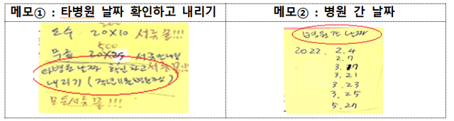 의사 A씨가 작성한 메모. 환자가 타 병원에 방문한 날짜를 확인해 해당 날짜에는 허위 진료기록을 발급하지 않도록 지시했다. 금융감독원 제공
