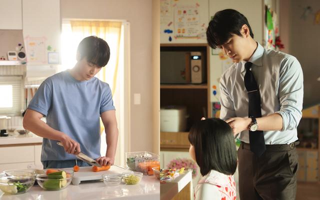 '나의 완벽한 비서'에서 이준혁이 연기한 유은호는 아침마다 딸이 먹을 밥을 짓고 딸의 머리를 예쁘게 땋아준다. 에이스팩토리 제공
