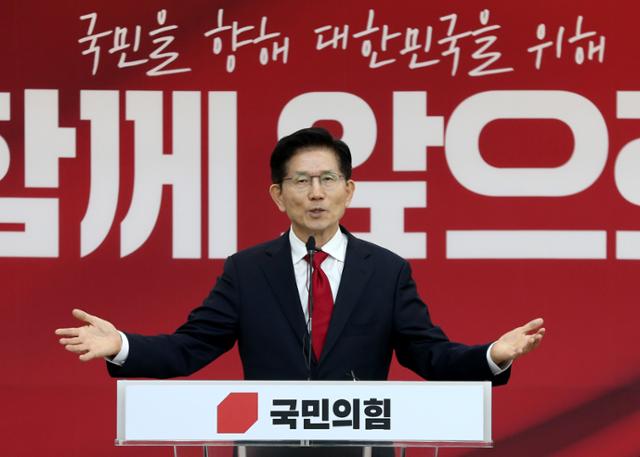 김문수 국민의힘 대통령 후보가 9일 경기 수원시 국민의힘 경기도당에서 열린 경기도당 선거대책위원회 발대식에서 인사말을 하고 있다. 김문수 캠프 제공