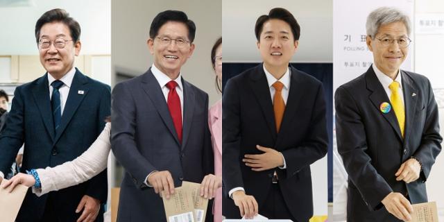 더불어민주당 이재명(왼쪽부터), 국민의힘 김문수, 개혁신당 이준석, 민주노동당 권영국 대통령 후보가 제21대 대통령선거 사전투표 첫날인 29일 투표하고 있다. 뉴스1
