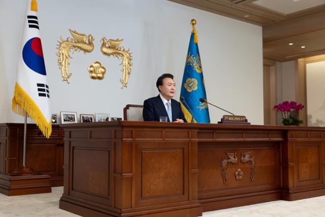 지난해 8월 29일 윤석열 당시 대통령이 서울 용산 대통령 집무실에서 국정브리핑을 하고 있다. 대통령실 제공