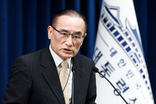 방미 일정을 마치고 귀국한 위성락 국가안보실장이 9일 서울 용산 대통령실에서 관세협상 및 방위비 관련 브리핑을 하고 있다. 뉴시스