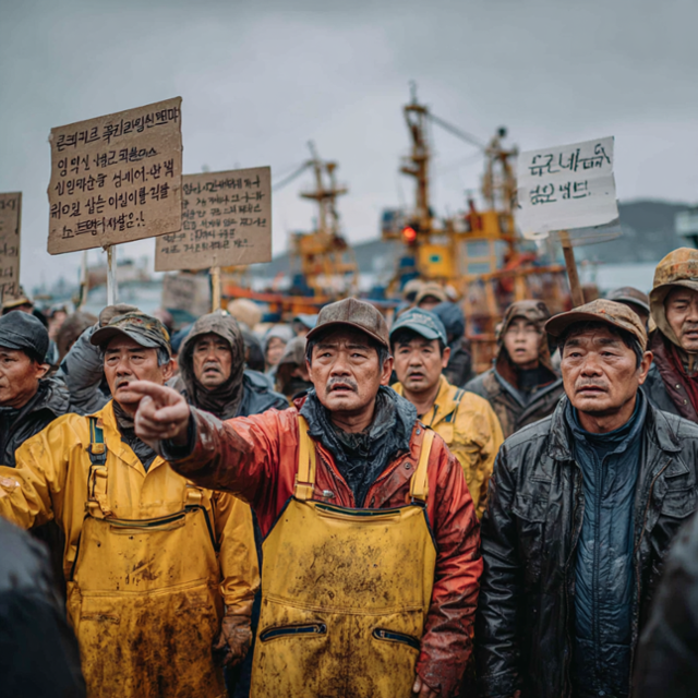 조합과 갈등을 빚는 어민들.그래픽=김진영 기자•미드저니