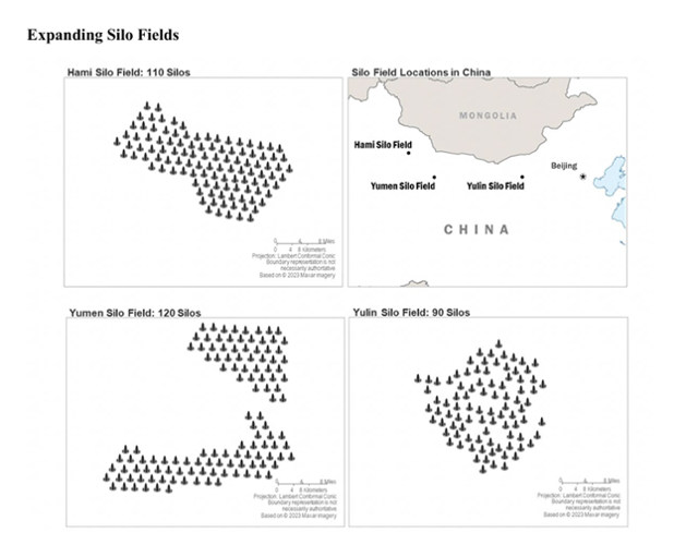미국 국방부(전쟁부)가 23일(현지시간) 공개한 '2025 중국 군사력 보고서'에는 중국 대륙간탄도미사일(ICBM)을 보관하고 있는 것으로 추정되고 있는 격납고들의 위치와 규모가 담긴 지도가 포함됐다.미 국방부 '
