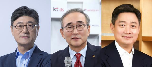 정재헌(왼쪽부터) SK텔레콤 최고경영자,김영섭 KT 대표,홍범식 LG유플러스 대표.각 사 제공
