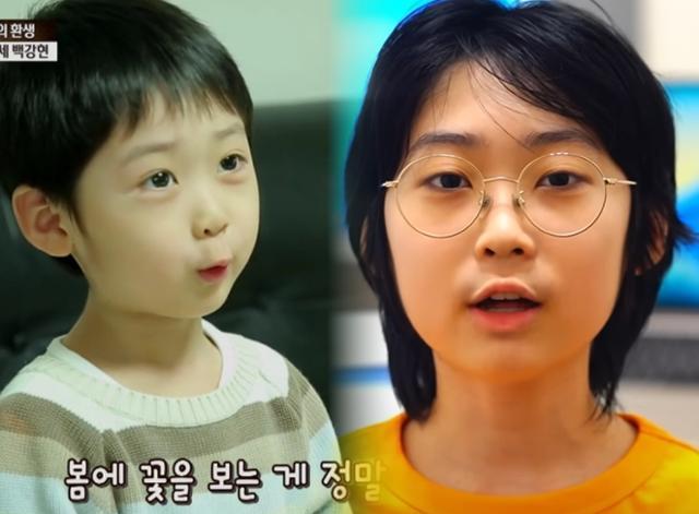 IQ 204의 영재 백강현군의 2016년 SBS '영재발굴단 출연 당시 모습(왼쪽 사진)과 지난해 9월 유튜브를 통해 영국 옥스퍼드대 지원 사진을 알리는 모습.SBS 캡처·백강현 유튜브