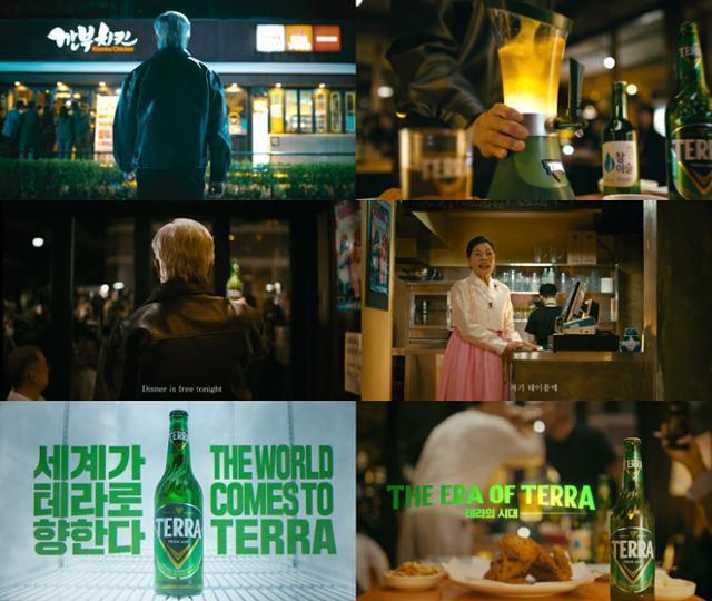하이트진로가 지난해 11월 공개한 디지털 광고 '테라의 시대 2편'은 젠슨 황 엔비디아 CEO, 이재용 삼성전자 회장, 정의선 현대차그룹 회장의 '치맥 회동'을 패러디했다. 당시 황 CEO는 옆 테이블에 있던 '소맥