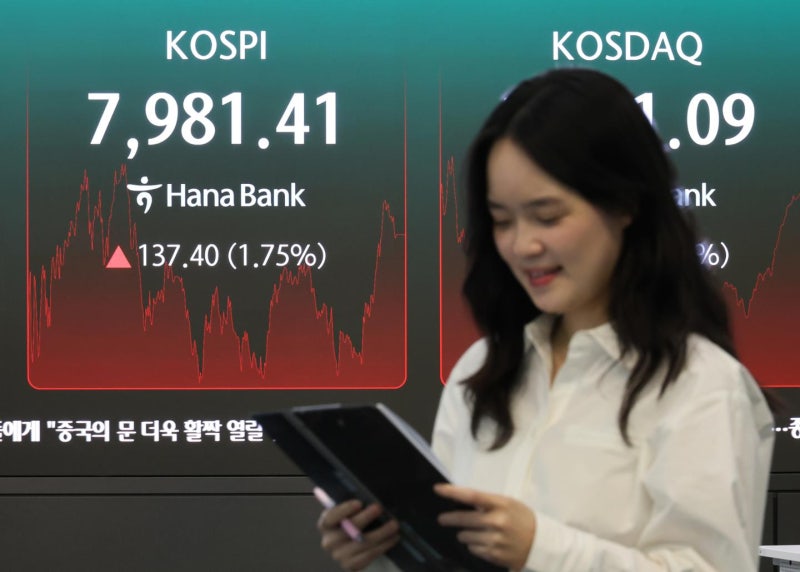8000피 턱밑까지 왔다…코스피, 개인 매수에 사상 최고치