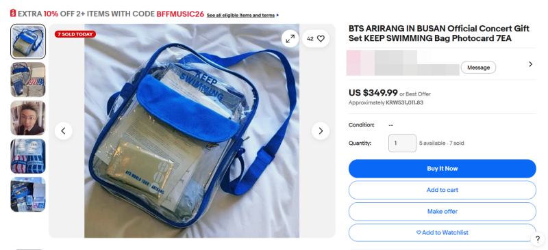 "BTS 역조공 기프트백, 53만원에 팝니다"… 공연 하루 만에 중고시장행