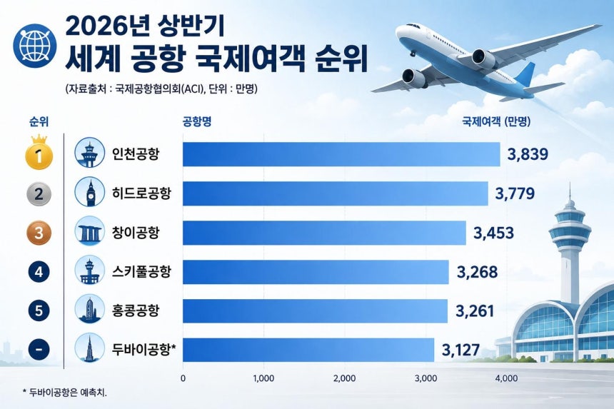 2026년 상반기 세계 공항 국제선 여객 순위.그래픽=챗GPT