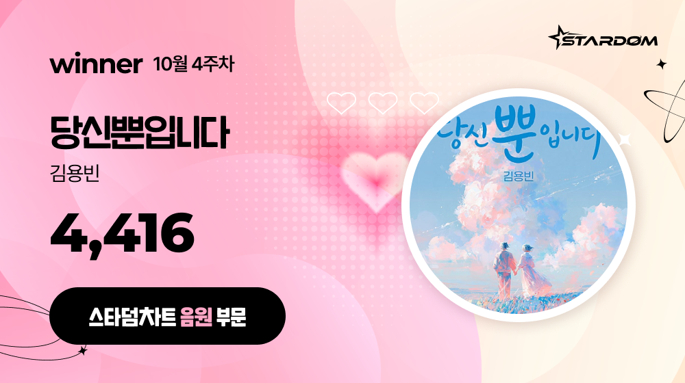 <b>김용빈</b> '당신뿐입니다', 스타덤차트 주간랭킹 1위…도경수 '기타리스트...