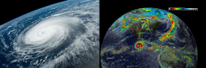 (왼쪽부터) 2022년 8월 3일 촬영된 거대 태풍 힌남노의 모습, 미국항공우주국(NASA)에서 실시한 기상 시뮬레이션의 모습. 전 세계 각지에서 기상 예측에 여전히 오래된 프로그래밍 언어 포트란이 쓰이고 있다. N