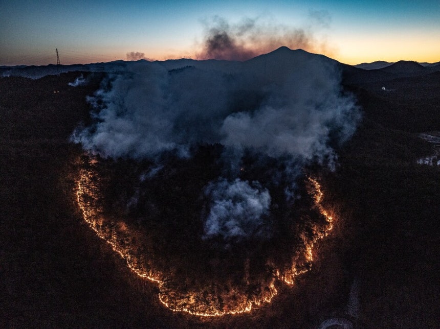 11일 경북 의성군 의성읍 한 야산에서 전날 발생한 산불의 잔불이 남아 타오르고 있다.ⓒ연합뉴스