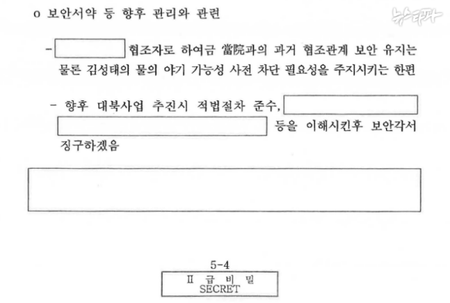 국정원 블랙요원 김모씨가 작성한 2급 비밀문건 5쪽(2019.2.1. 생산)