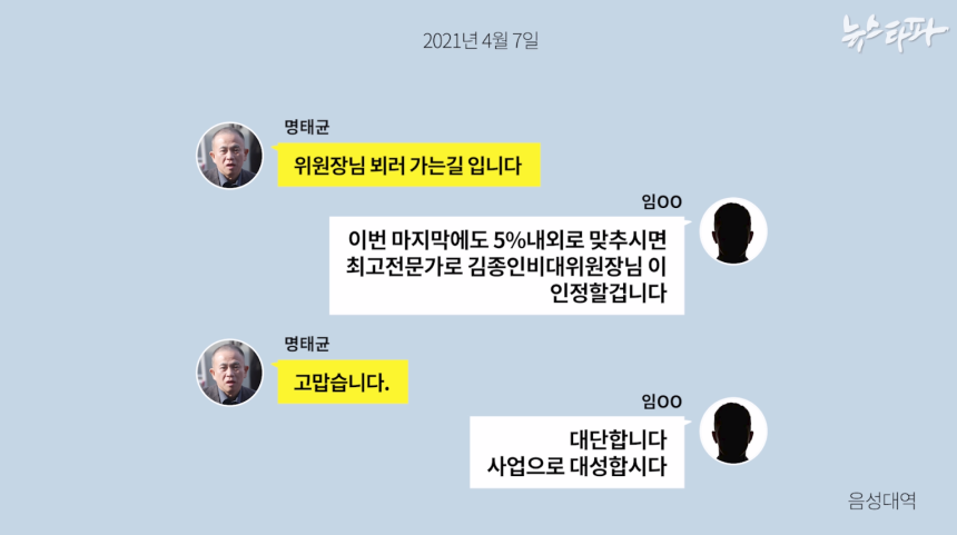 ▲ 명태균-임ㅇㅇ 카카오톡.'명태균PC' 디지털포렌식으로 복원한 내용을 이미지로 재구성했다.&#160;&#160;