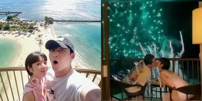 <b>심형탁</b>사야, 임신중 뒤늦은 하와이 신혼여행‥불꽃놀이 보며 키스